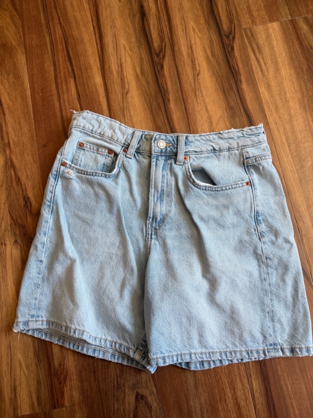 Zara Light Blue High-Rise Denim Shorts